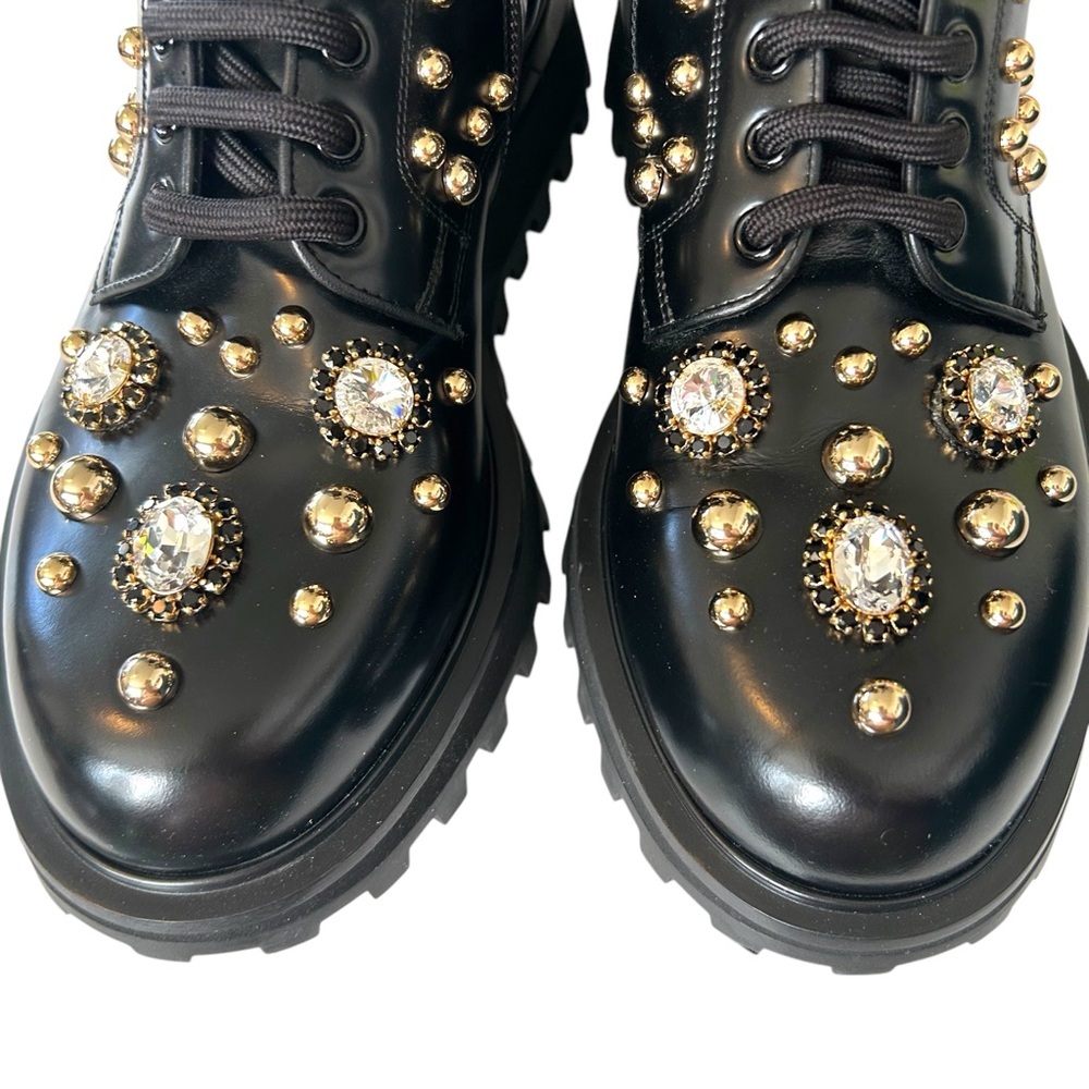 Dolce & Gabbana 9 Naxos combat boot studded jeweled lace‎ up zip crown embossed - Picture 9 of 16